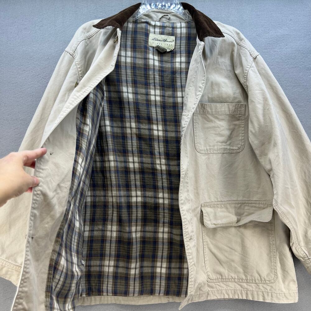 Eddie Bauer Jacket Men's XL Beige Canvas Flannel Lining Corduroy Collar VTG - Picture 3 of 12